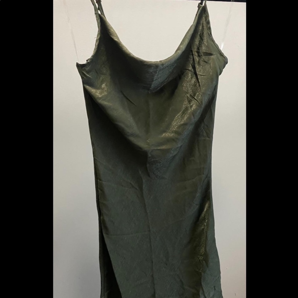 Olive Satin Cowl Neck Dress